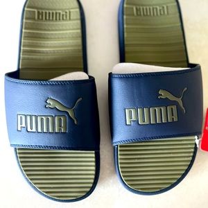 New PUMA Men’s Cool Cat Slide Sandal Size: 11 Color: Peacoat/Dark Green Moss